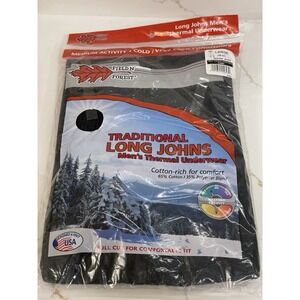 Field N' Forest Long John Pants Men Large Thermal Underwear Black Waffle‎ New